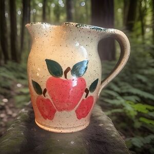 Vintage Three Rivers Pottery Apple Pitcher Vase 6” Spongeware Folk Art USA EUC